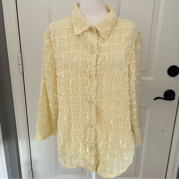 Design Loft Jackets & Blazers - Vintage Design Loft Women XL Fringe Semi Sheer Button Lightweight Poly‎ Jacket